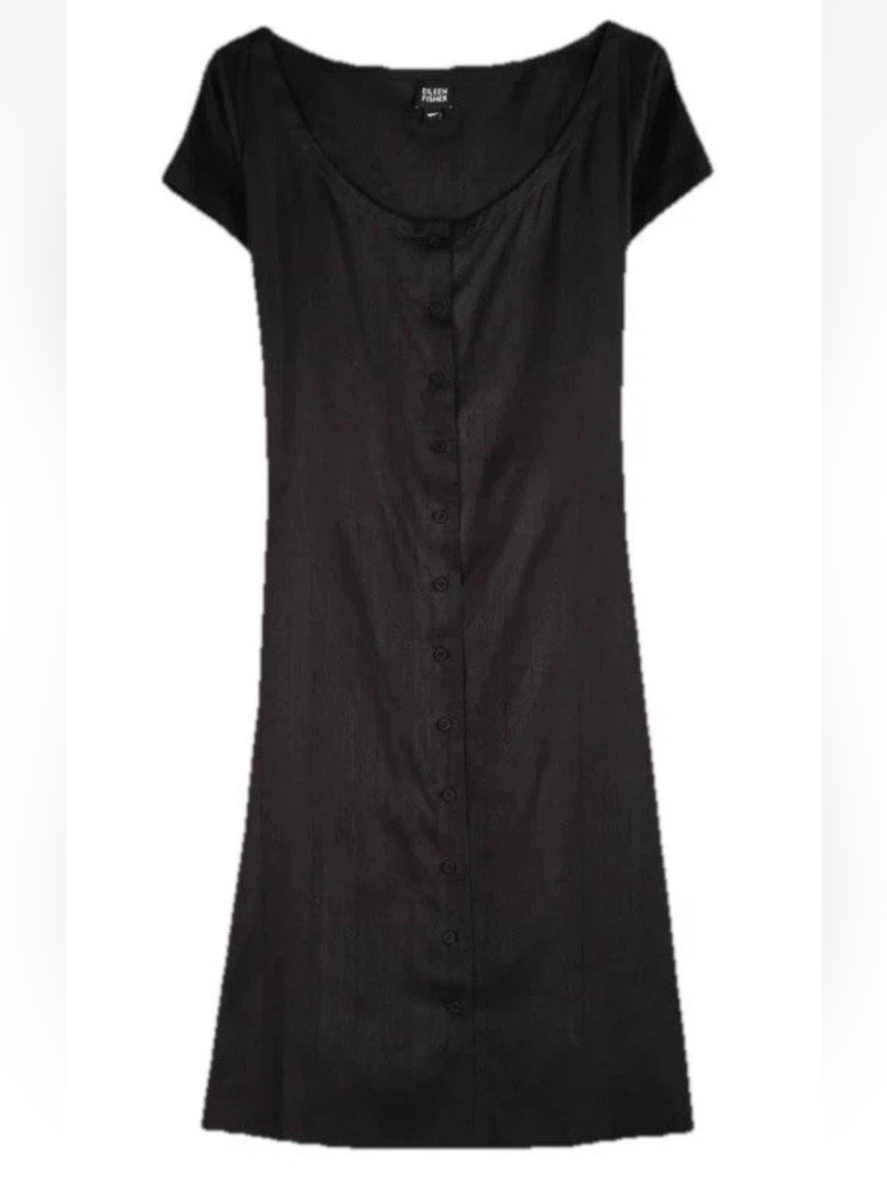 Eileen Fisher Yarn-Dyed Silk Dupioni Button Front Dress Black Knee-Length Sz XL